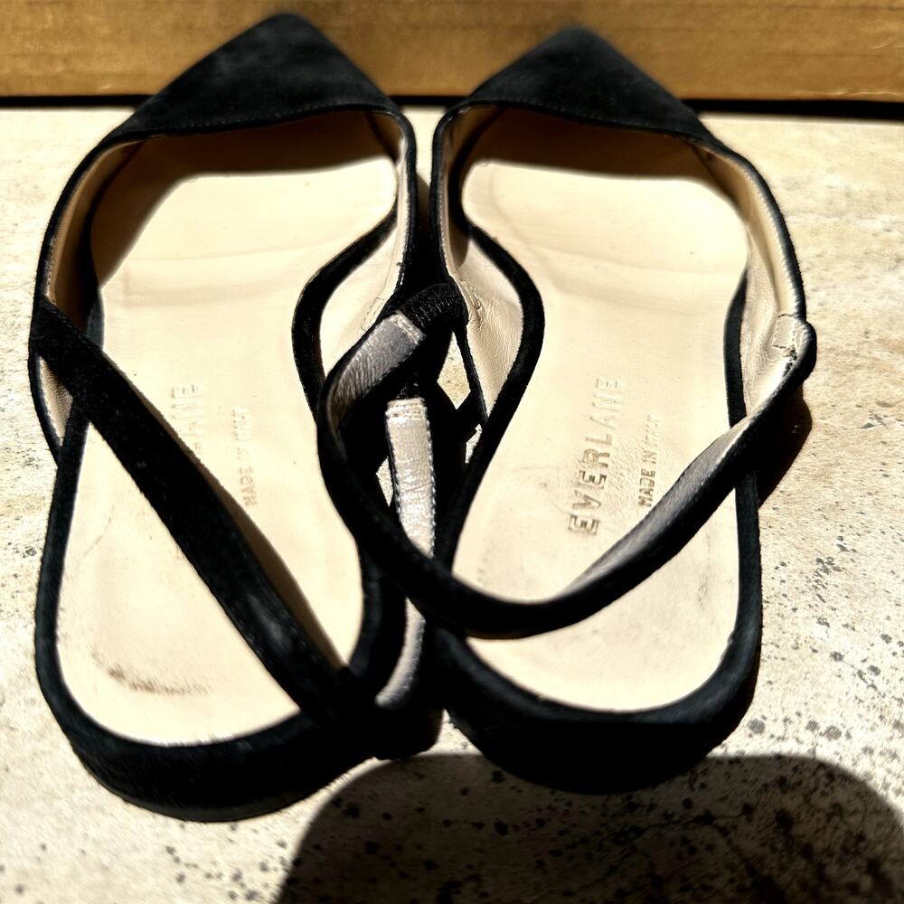 Everlane The Editor Slingback Flat Shoes Pointed Toe Suede Leather Black 6 View 6